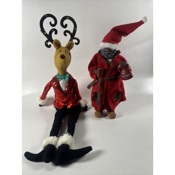 DECOR WALTHER Other - Christmas Shelf Sitter Reindeer & Santa Figurines Holiday Decor Plush Lot